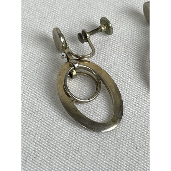 Vintage Screwback Silver Tone Dangle Hoop Earrings - Picture 5 of 10